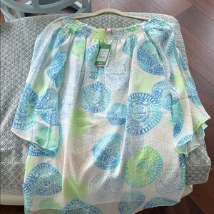 Lilly Pulitzer Blue and Green Dress with Gold Sparkly Thread NWT